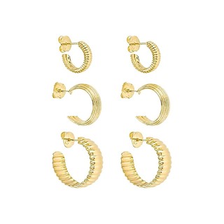 TRIO DE ARGOLAS TRABALHADAS P, M E G FOLHEADA A OURO 18K PIUKA