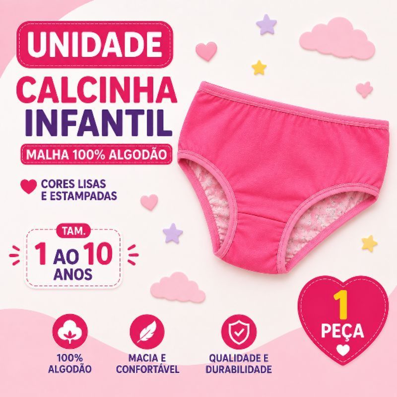 Calcinha Infantil Malha 100% Algodão Estampada Unidade
