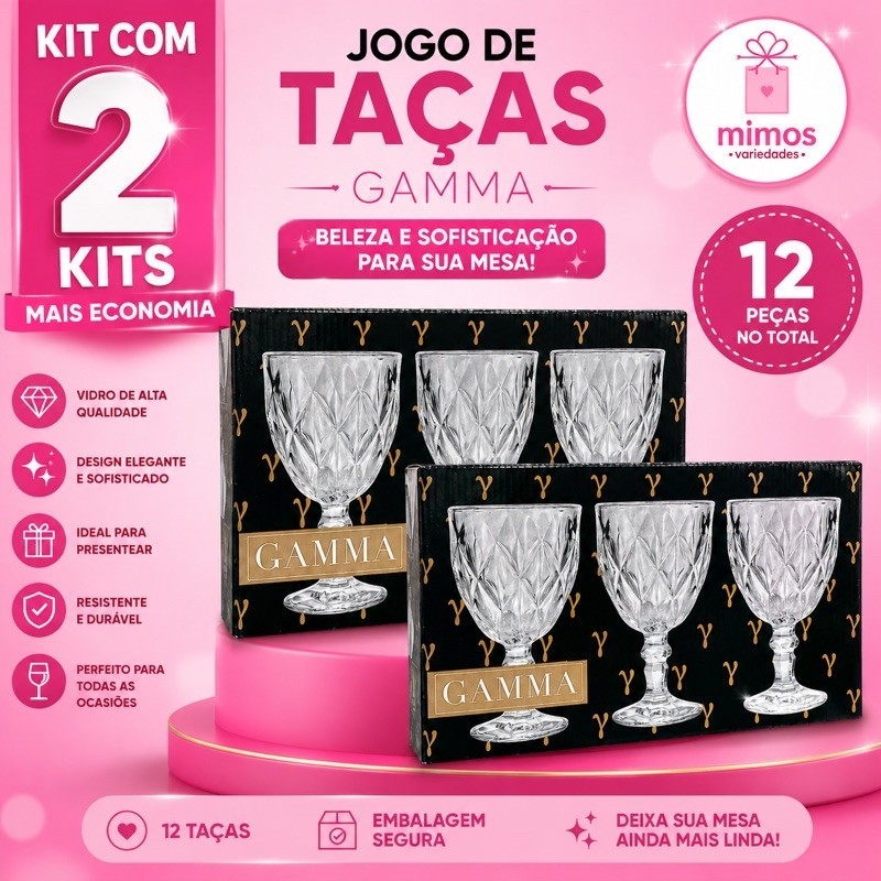 JOGO DE TAÇA KIT COM 6 OU 12 UNIDADES DE VIDRO 340ML CADA GAMMA