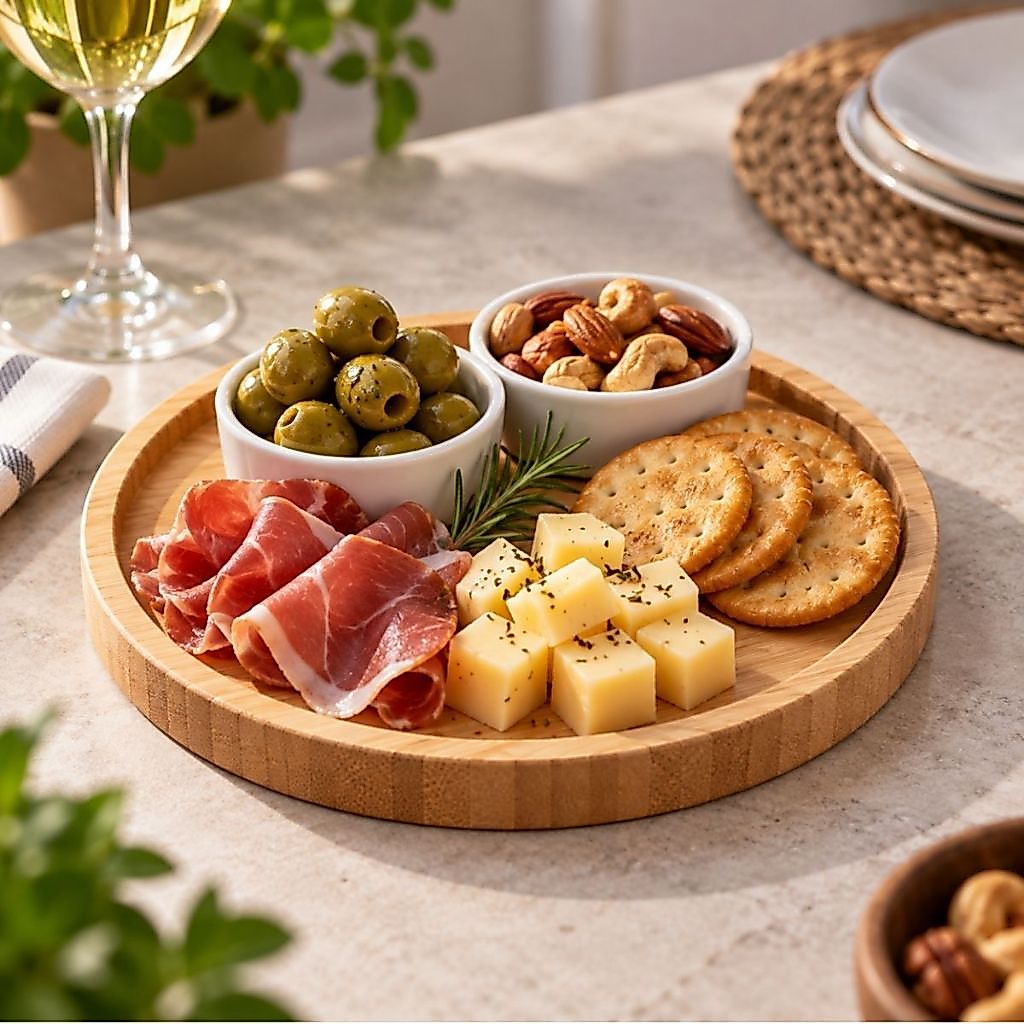 Imagem Bandeja Redonda de Bambu 20cm Petisqueira Mesa Posta Decorativa Organizadora Travessa Servir Chá Banheiro Presente Kit