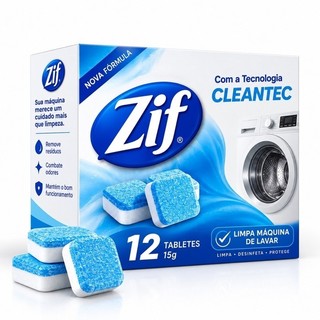 Zif Limpa Maquina de Lavar Roupas 12 Pastilhas Rende até 1 Ano Lavadoras frontal e superior com Tecnologia Cleantec