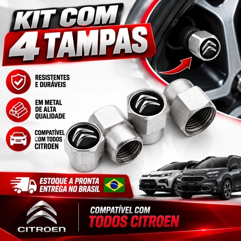 Tampa Bico Pneu em Alumínio Compatível com Todos Citroen