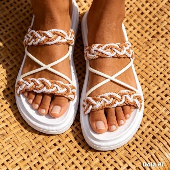 Sandália Birken Papete Flat Feminina Trançada Confortável Elegante — Eleonore