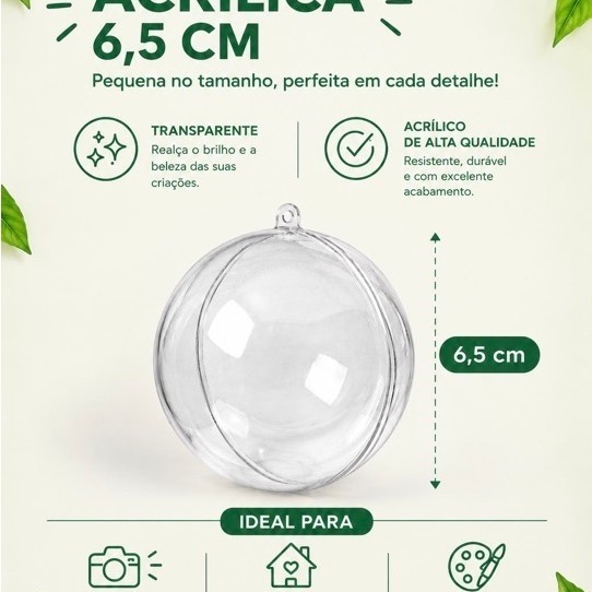 10/20/30/40/50 Esferas Acrílicas de 6,5 cm para Personalização