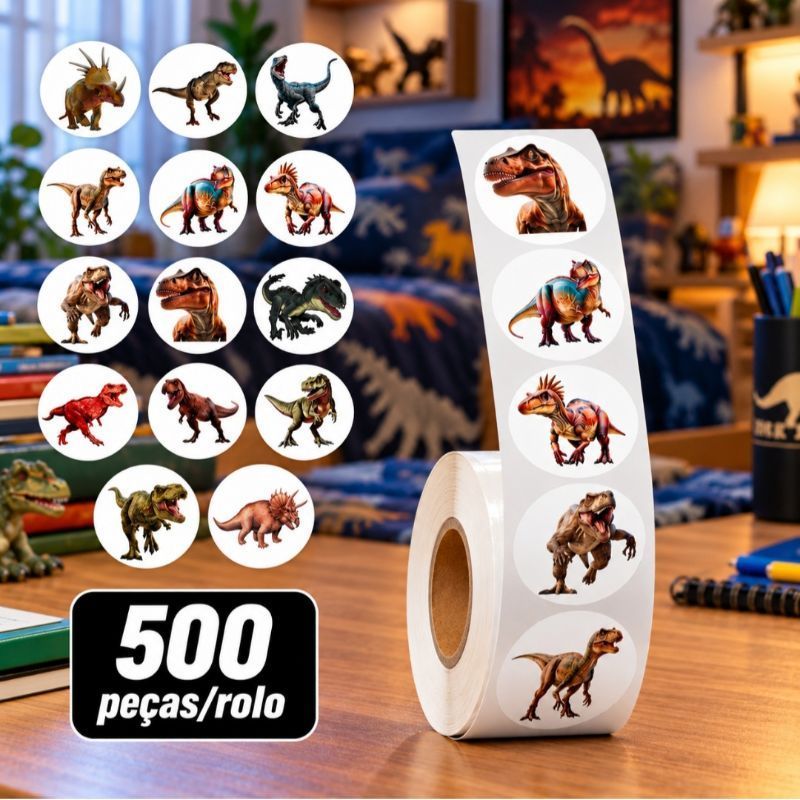 500 Adesivos de Dinossauros Infantil - Coloridos para Crianças - Ideal p/ Lembrancinhas e Decoração.