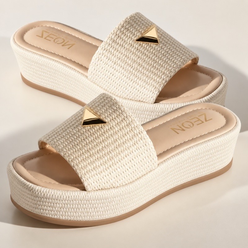 Tamanco feminino Madri Flat Plataforma Flatform Confortável detalhe triângulo/estrela dourado