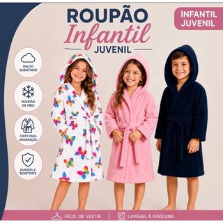 Roupão Infantil Banho Microfibra Com Capuz Manga Longa Unissex