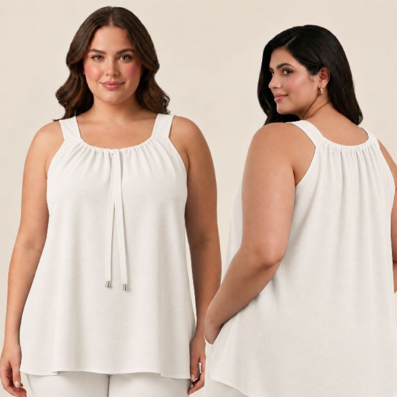 Blusa regata feminina plus size elástico na gola com ponteira dourada tendência, G1-G2-G3-G4
