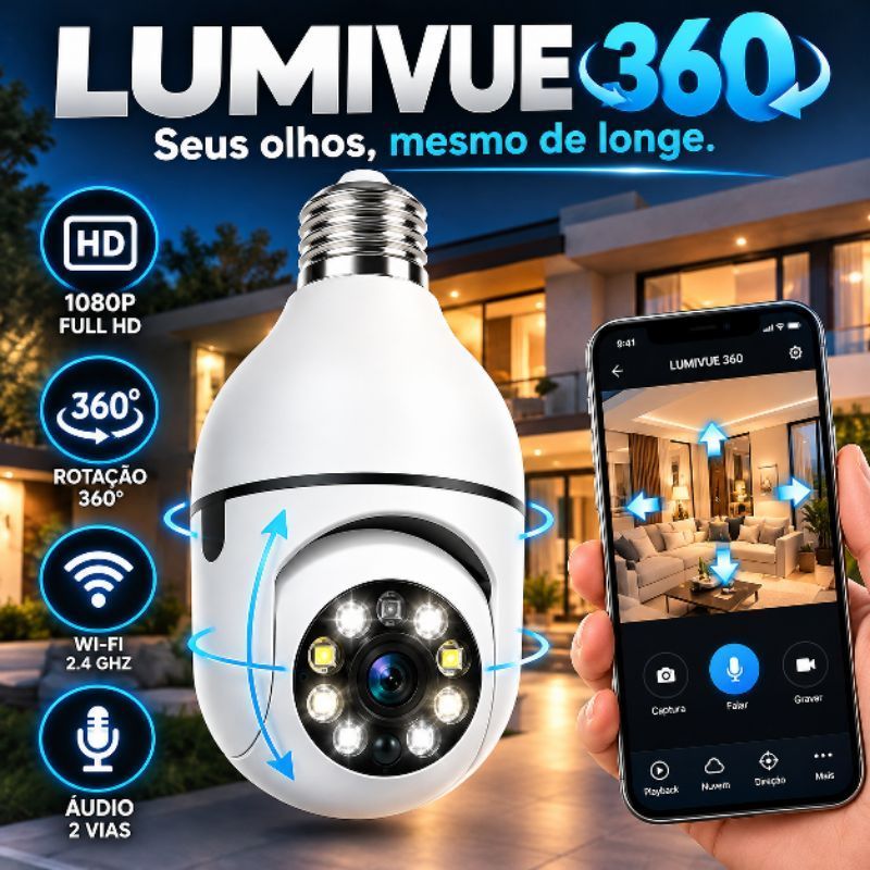 Câmera Lâmpada WiFi 360° Full HD 1080P Yoosee Visão Noturna IP Segurança Monitoramento Celular
