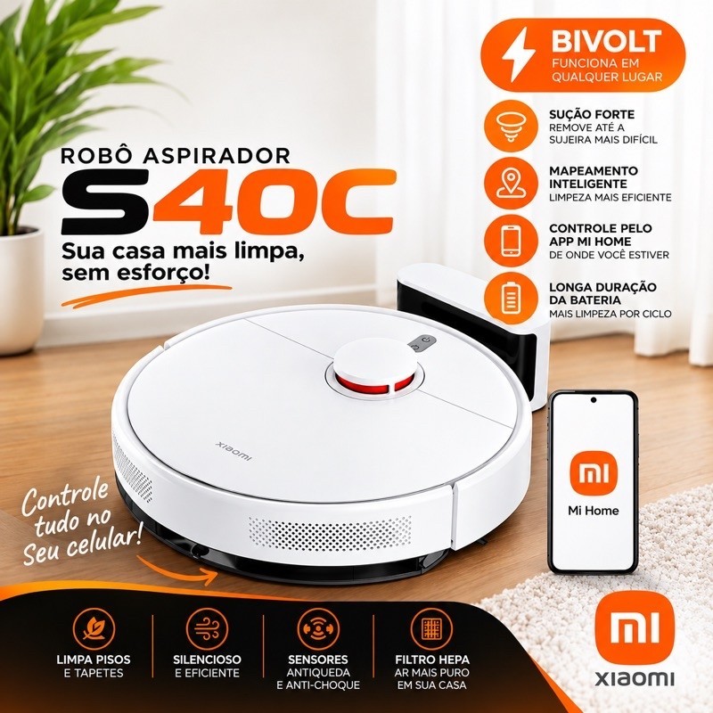 robô aspirador Xiaomi S40c Bivolt 110V/220V Original 5000Pa