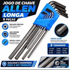 Kit de Jogo Chave Allen Grande Longa 9 Peças