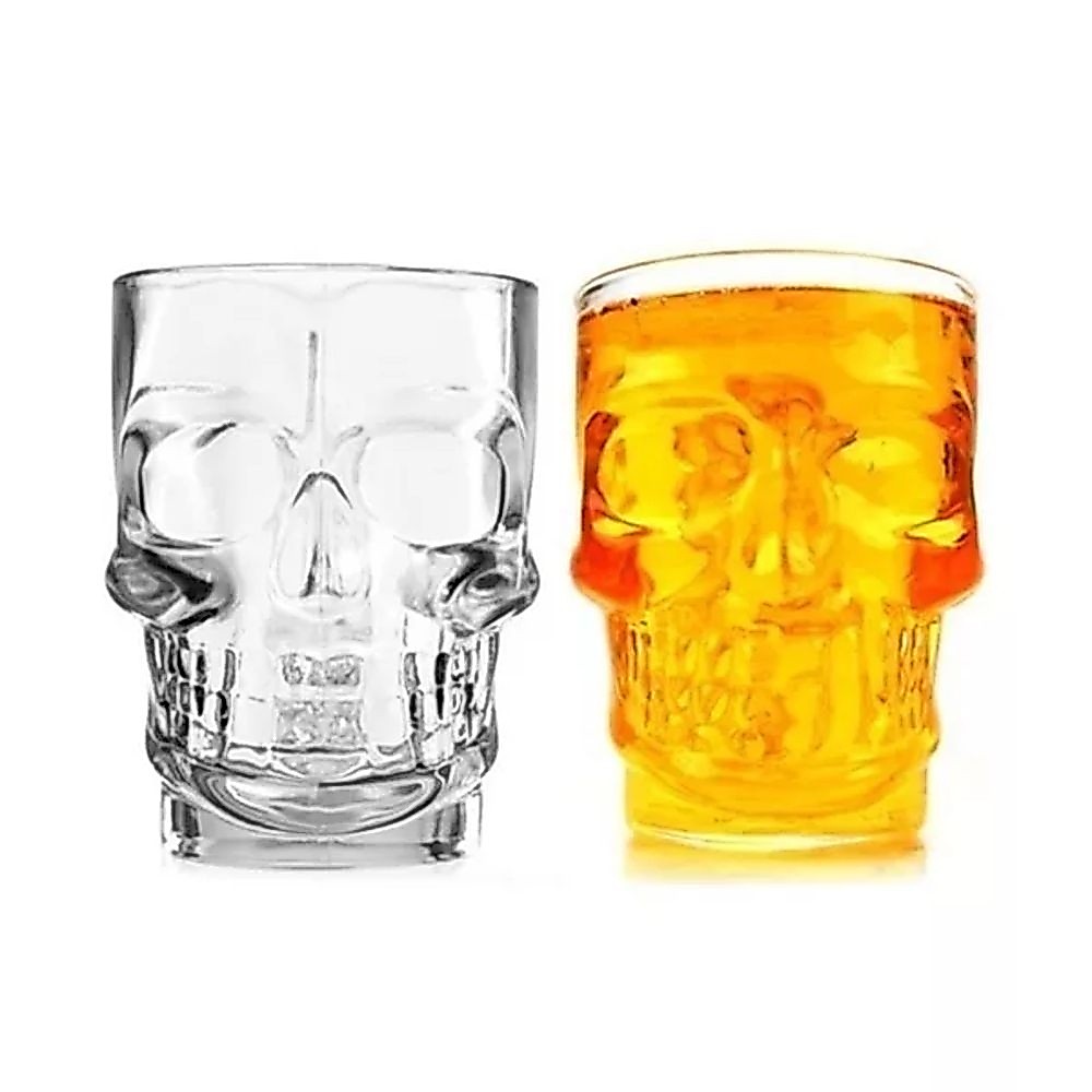 Jogo com 2 Canecas de Vidro Formato Caveira 410 ml Para Chopp Cerveja