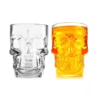 Jogo com 2 Canecas de Vidro Formato Caveira 410 ml Para Chopp Cerveja