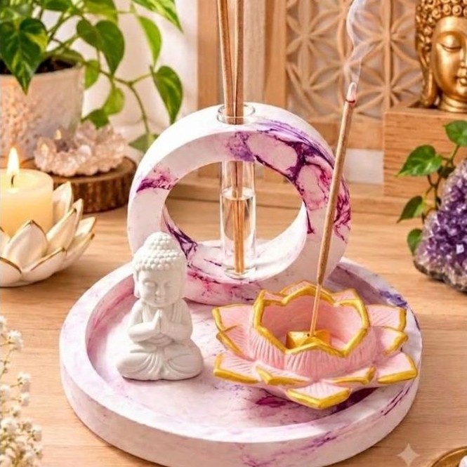 Altar Místico Incensário Zen Buda Difusor Decoração Sala Quarto Escritório Gesso Impermeabilizado.