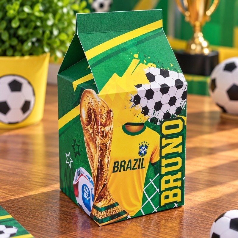 Caixa Milk Futebol Brasil Seleção Brasileira Personalizada Lembrancinha Aniversário Infantil Kit Caixinhas Festa