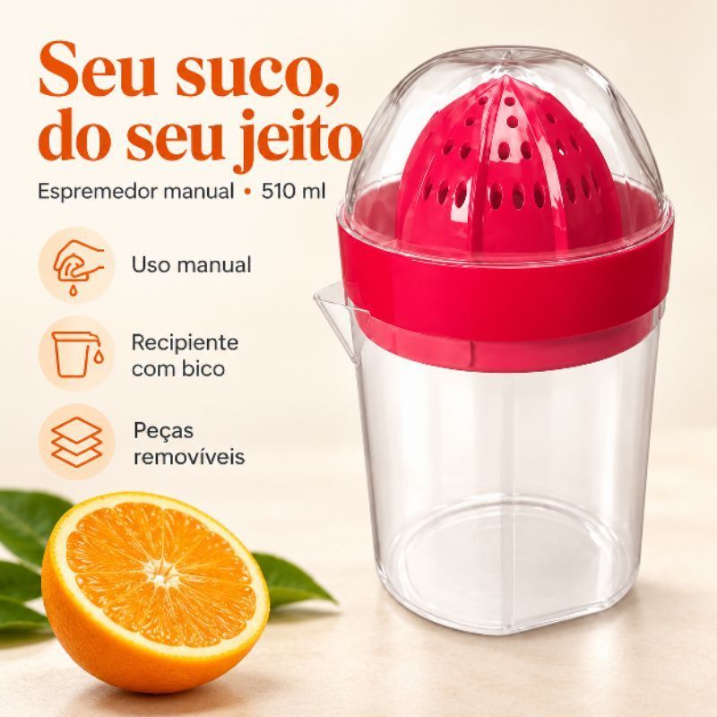 Espremedor Manual de Laranja e Frutas Nitron Portátil 510 ml com Jarra