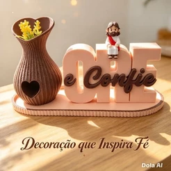 Decoração Cristã Jesus ORE E CONFIE Letreiro Jesus sentado Vaso bandeja