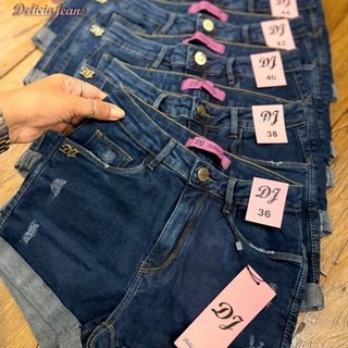 Shorts Jeans Feminino Lycra Power Premium Cintura Alta Modela Bumbum