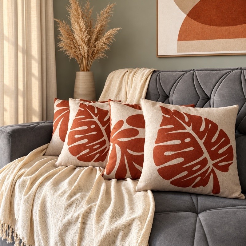Capas de Almofada Linho Terracota Luxo | kit 2 ou 4 capas | Costela de Adão | 43x43 | Estampa em Alta Definição