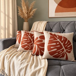 Capas de Almofada Linho Terracota Luxo | kit 2 ou 4 capas | Costela de Adão | 43x43 | Estampa em Alta Definição