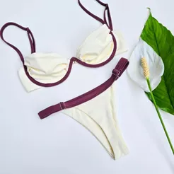 Biquíni Meia Taça Marquinha Bronze Fita Fio Dental Poliamida Premium proteção UVA e UVB Tendência verão