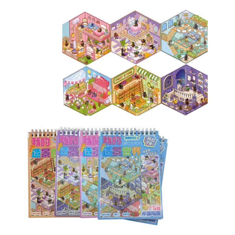 Kit 2 Cadernos De Adesivos Cenários Decorativos DIY My Landscape World Com Pinça