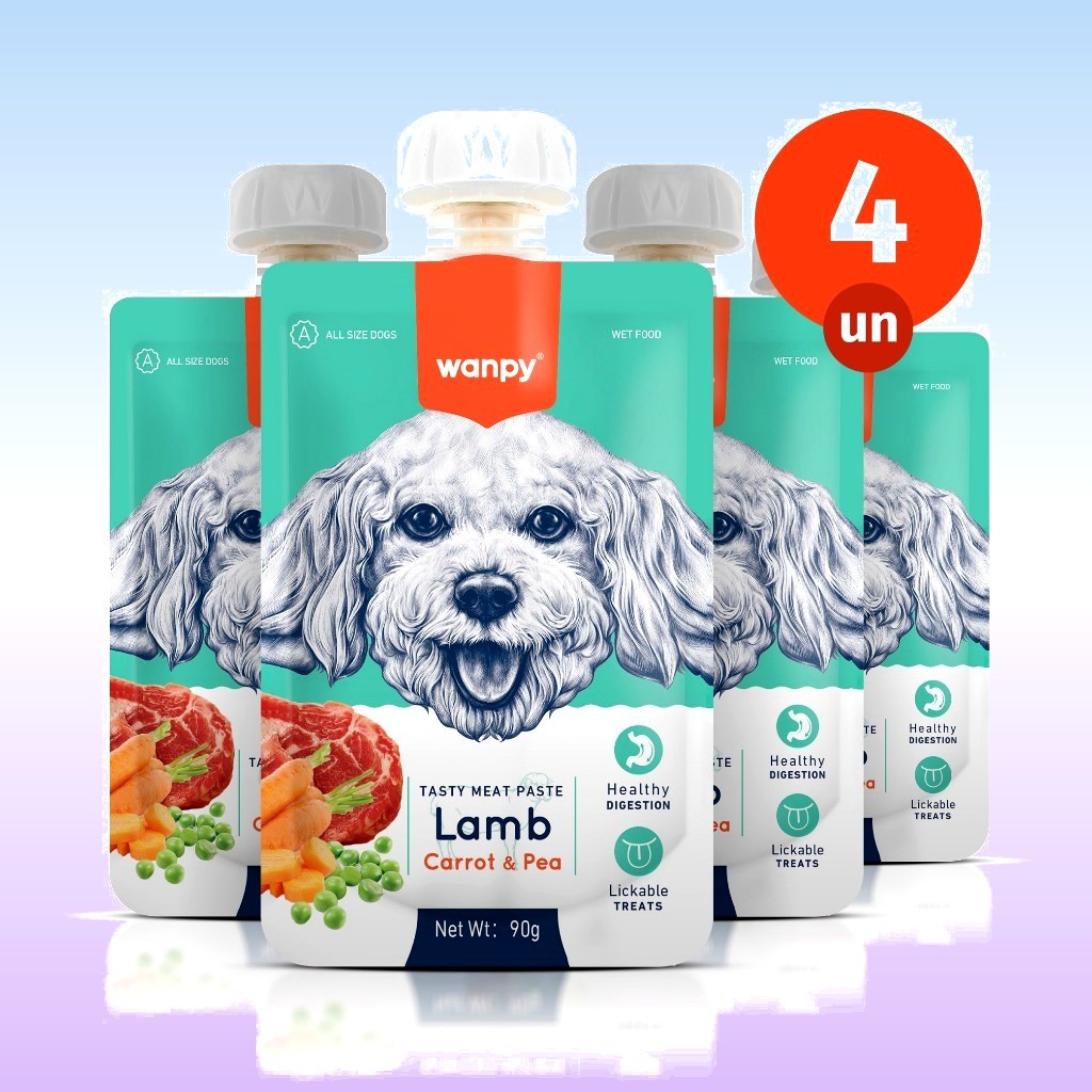 Kit 4 Petisco Truly Wanpy Creamy Sachê para Cães Cordeiro Cenoura e Ervilha 90 G