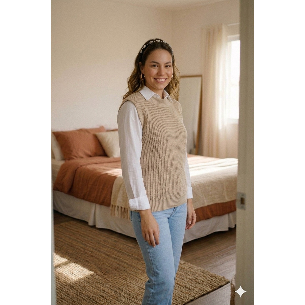 Colete Feminino Tricot Mulet Fenda Lateral Pullover Moda