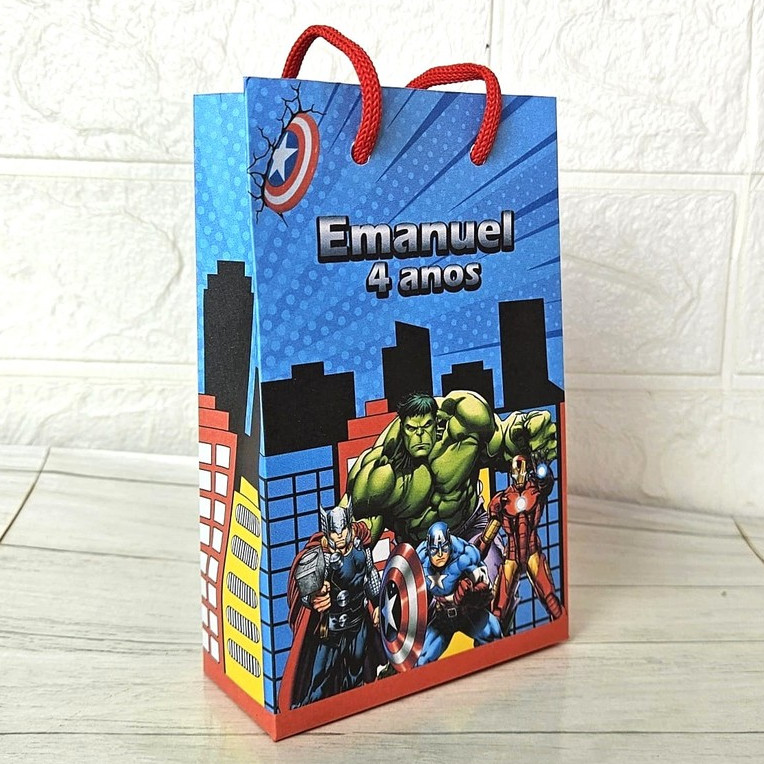 Kit Sacola Surpresa Vingadores Super Heróis Personalizada | Lembrancinhas Festa Infantil Aniversário