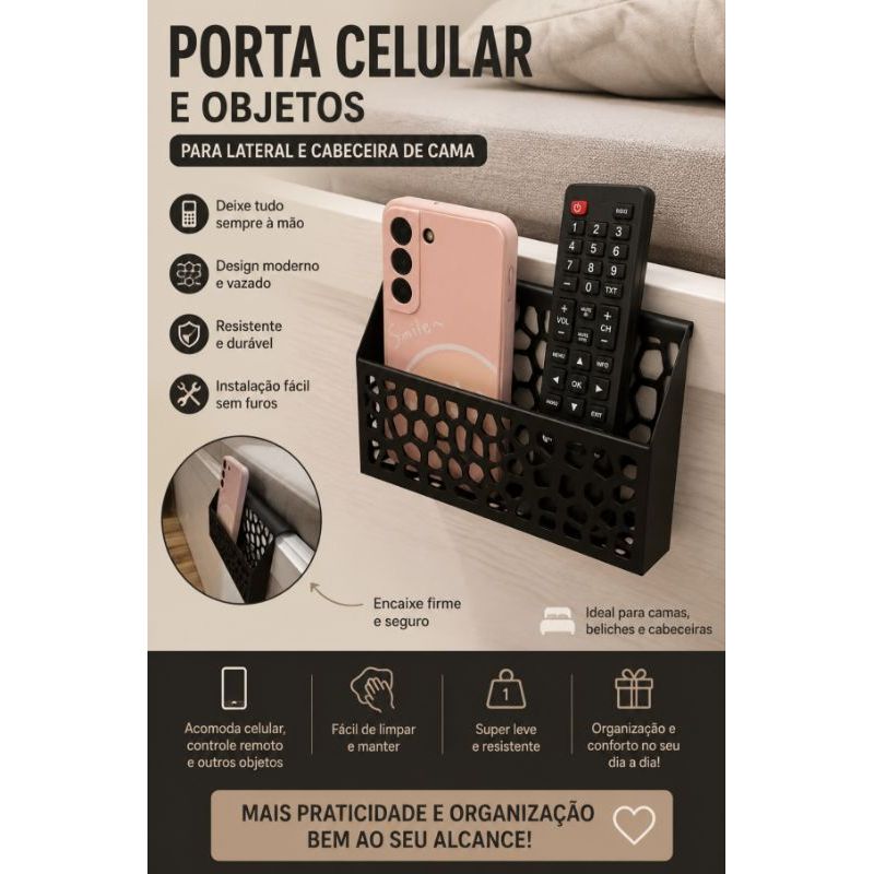 Porta Celular para Cama | Organizador de Cabeceira e Lateral de Cama para Controle Remoto,  | Suporte Encaixe Sem Furos