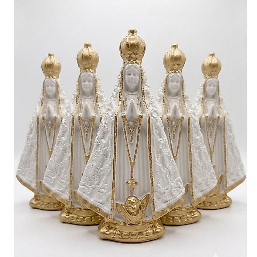 Kit 5 Imagens Nossa Senhora Aparecida 15 cm Bordada Perolada Ouro Casamento Decorativa