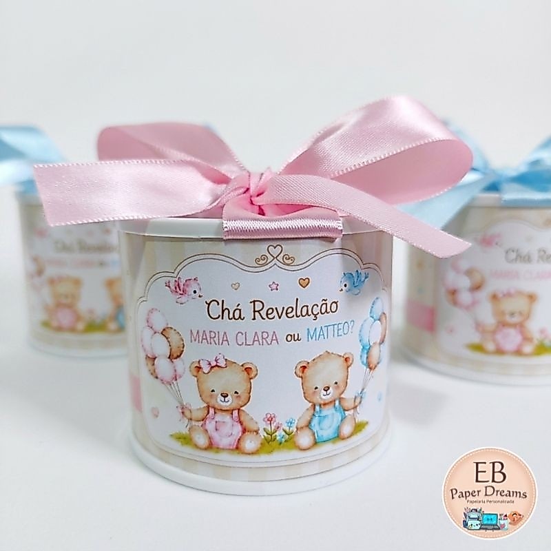 Tubolatas Personalizadas 5x6cm -Ursinho Azul e Rosa  Lembrancinhas Chá de bebê - Chá Revelação - Festas Aniversário