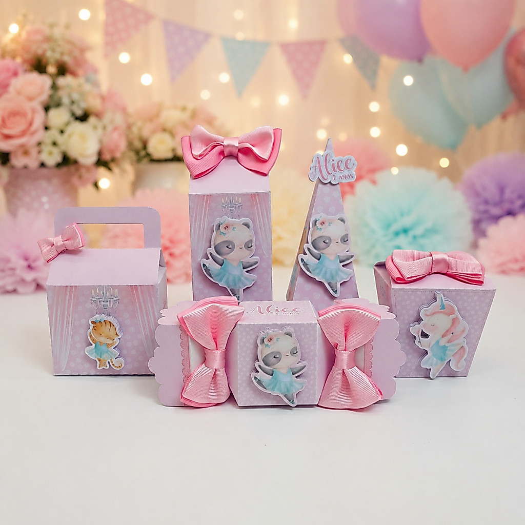 Kit Festa Balé dos Bichinhos Lembrancinhas Personalizadas Caixinhas Para Doces Aniversário Infantil Bailarina Animais