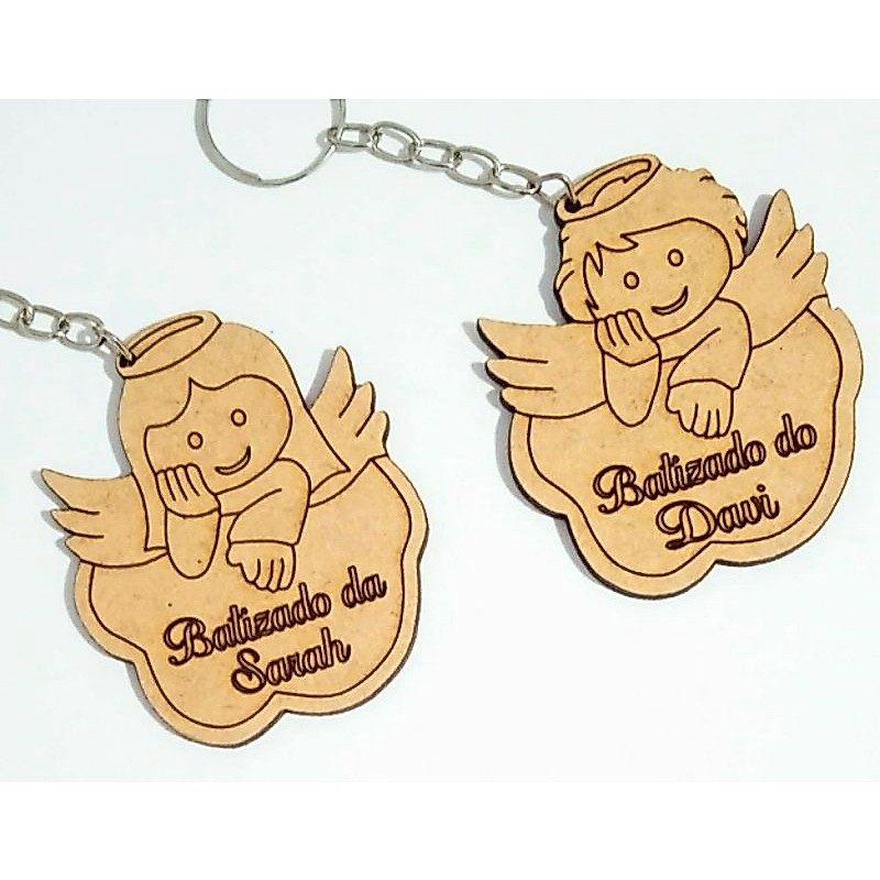 25 Chaveiros Lembrancinha Batizado Anjo Mdf Personalizado