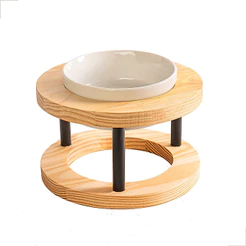 Comedouro elevado pet tamanho P em madeira e porcelana para cachorro e gato - Mádela