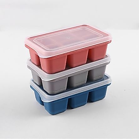 Kit 3 Forma de Gelo Retangular Com 6 Divisórias Plástico Bandeja De Silicone Para Cubos De Gelo Com Tampa