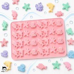 Forma Molde Silicone Fundo do Mar 32Cavidades Animais Marinhos Golfinho Peixe Estrela Chocolate Doce