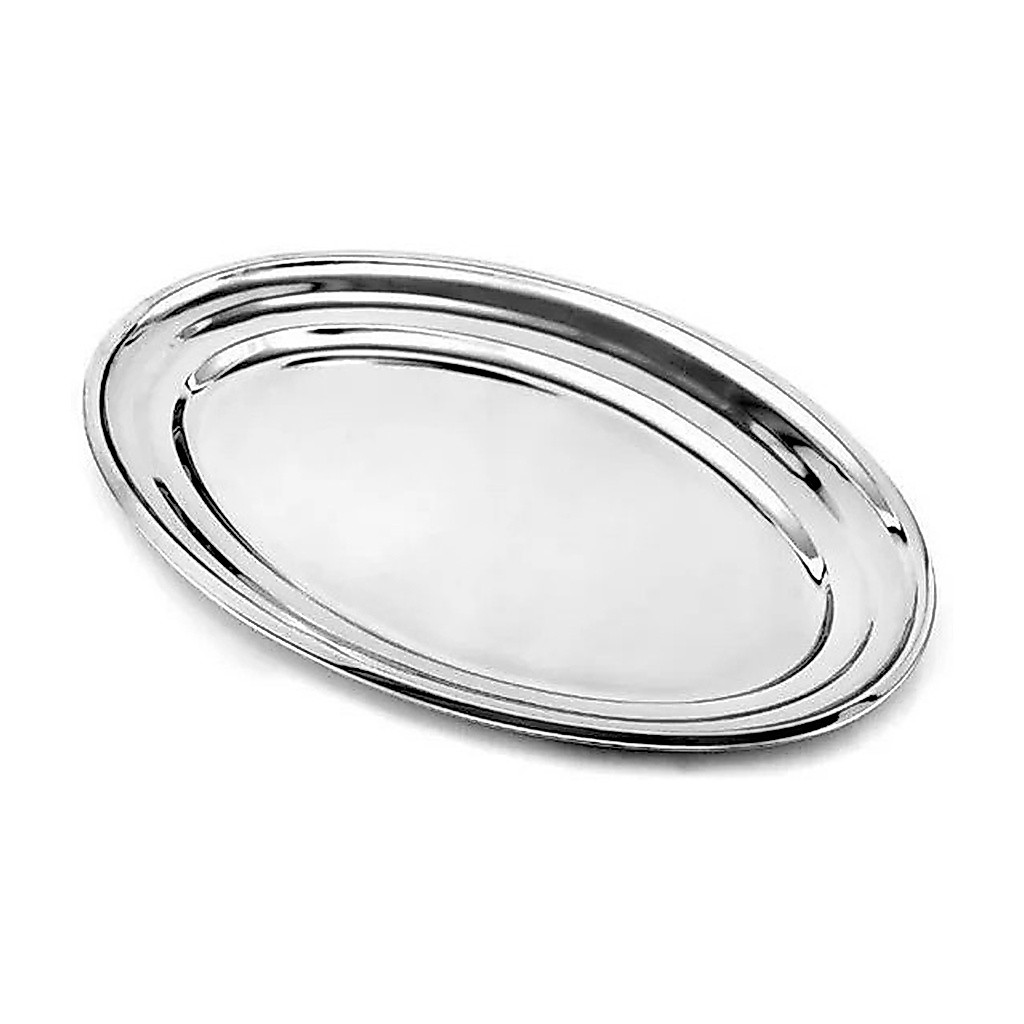 Kit Com 2 Bandejas Travessas De Inox Oval Rasa Grande 50cm