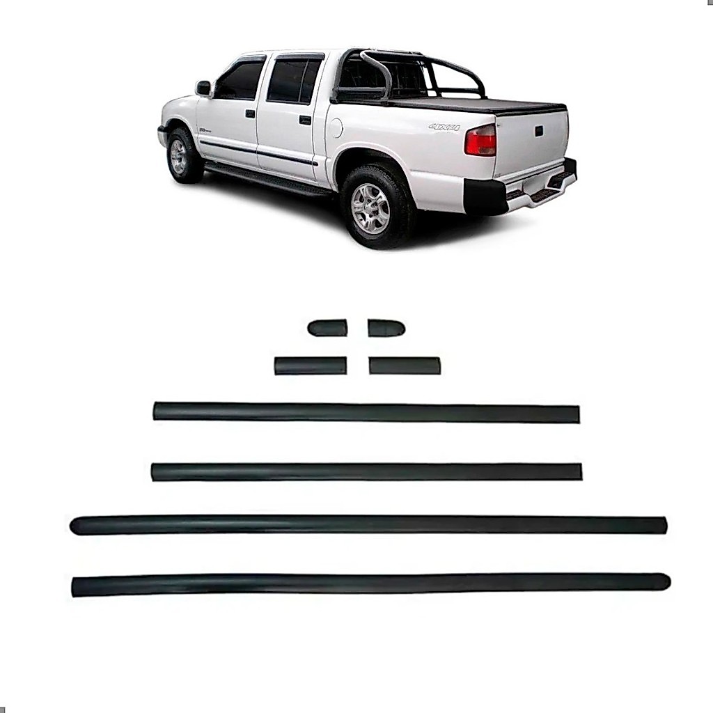 Jogo Friso Lateral S10 Cabine Dupla 1995 A 2000 8pcs Preto