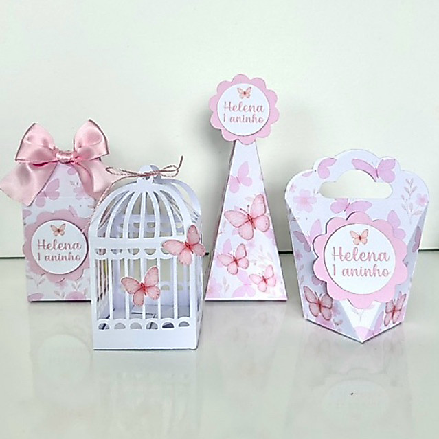 Kit Festa Jardim das Borboletas Rosa - Pegue e Monte | Lembrancinhas | Festa infantil | Aniversário | Personalizados