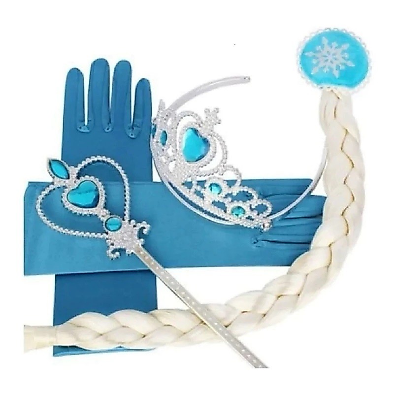 Kit Acessórios Frozen Elsa Com Trança Luvas Coroa E Varinha
