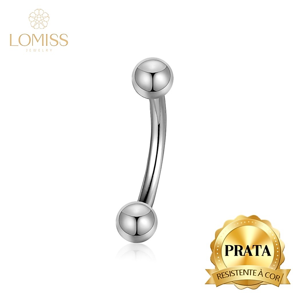 Piercing Minibarbell Curvo Prata 925 Rosca Interna Tragus Helix Rook Conch Labret
