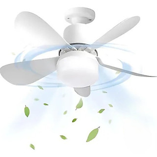 Ventilador de Teto 80w LED 3 Cores E27 Bulbo com Controle Bivolt 5 Pás ABS Branco