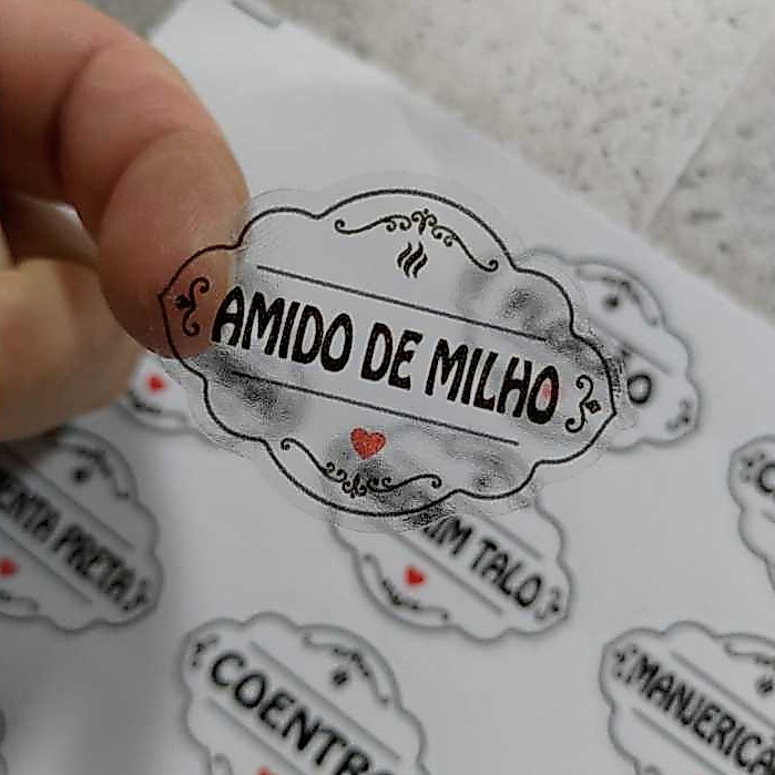 50 Adesivos no (MOD. ATUAL) Vinil TRANSPARENTE para Potes Organizadores Temperos Mantimentos 5x3,5cm