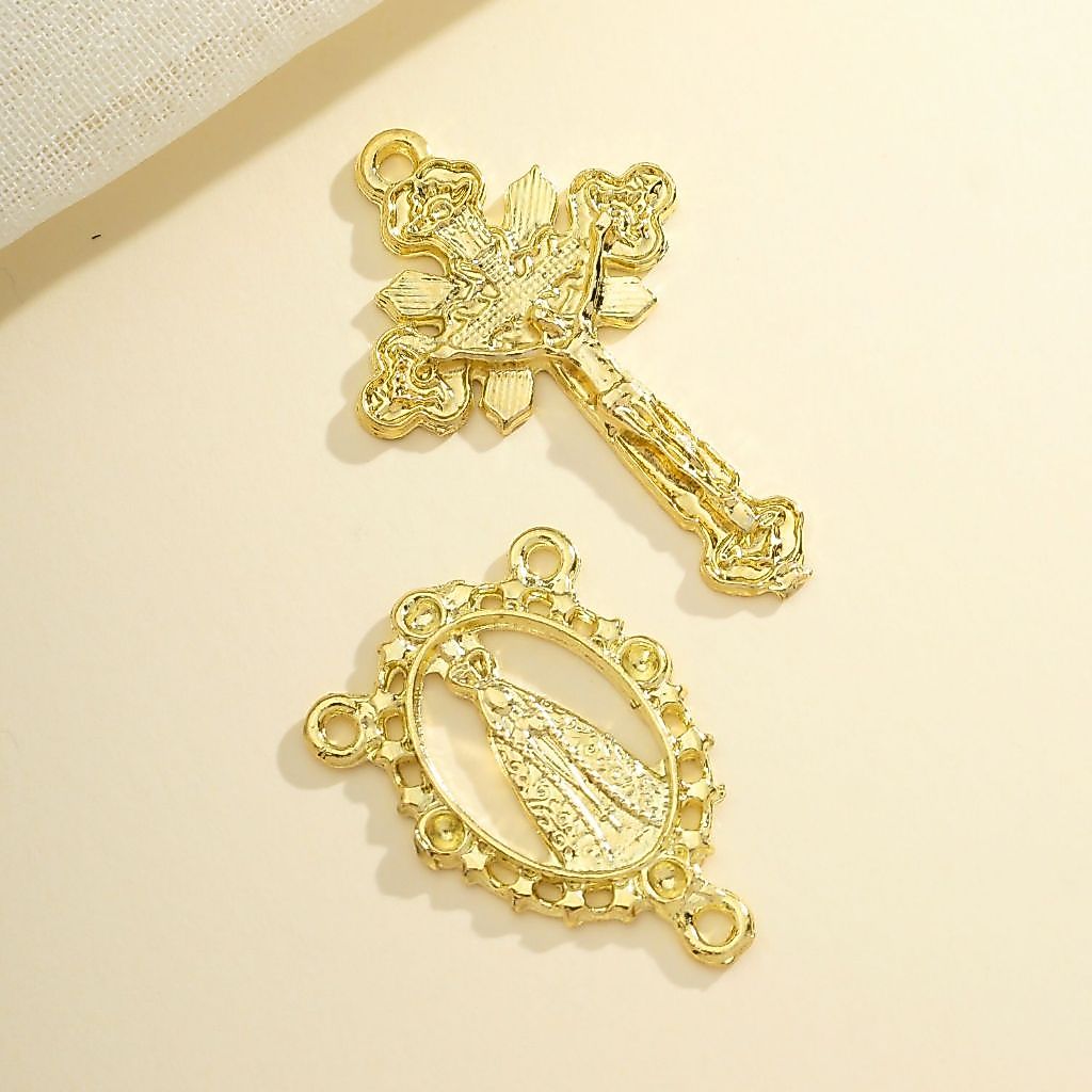 Crucifixos + Entremeios Para Terço Nossa Senhora Aparecida Para Terço Dourado Asas da Fé