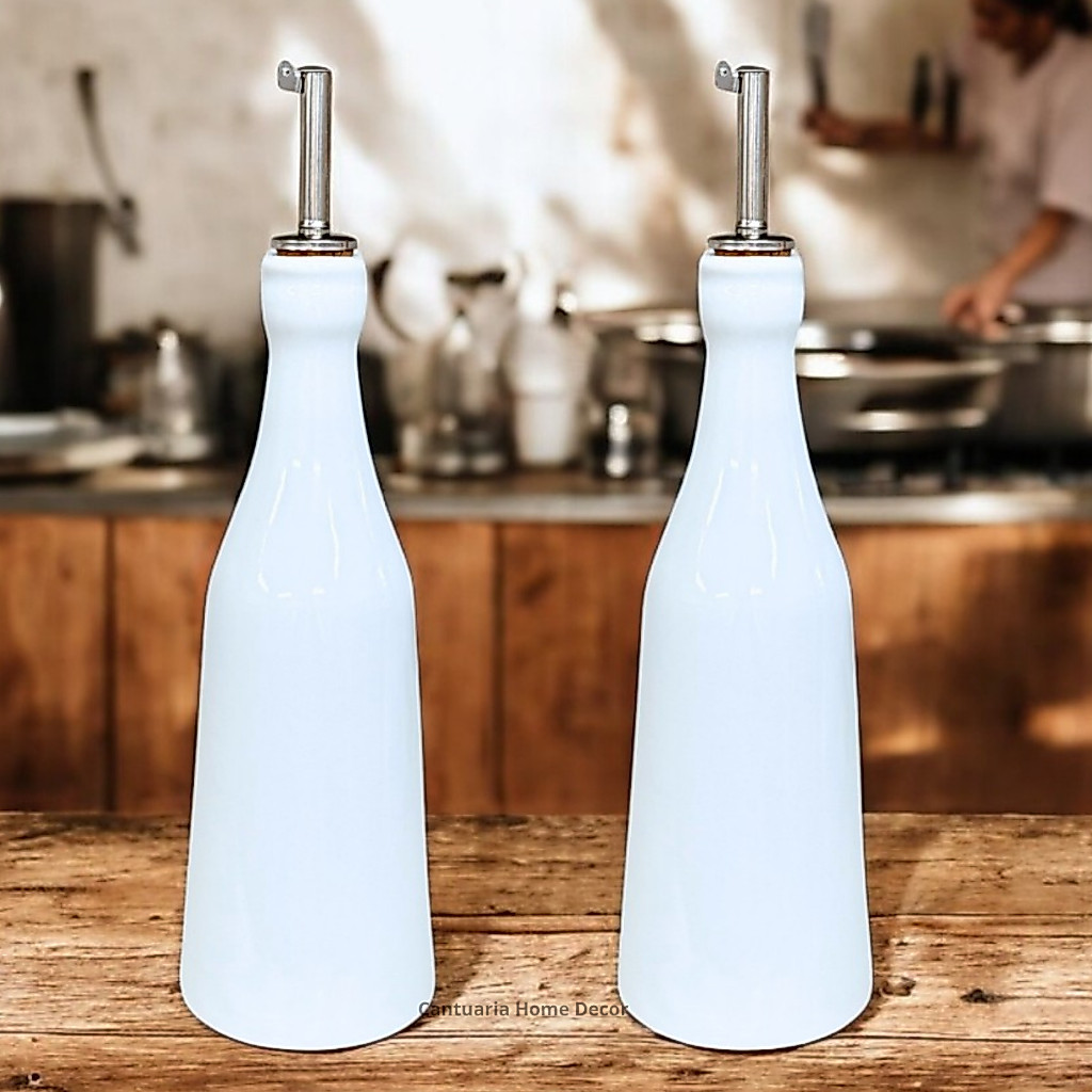 Kit Galheteiro Porcelana 350ml Porta Azeite Vinagre Óleo Shoyu 2 Peças Mesa Elegante