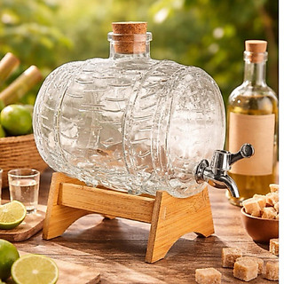 Barril Para Cachaça Licor Vidro Com Suporte Madeira 1 L