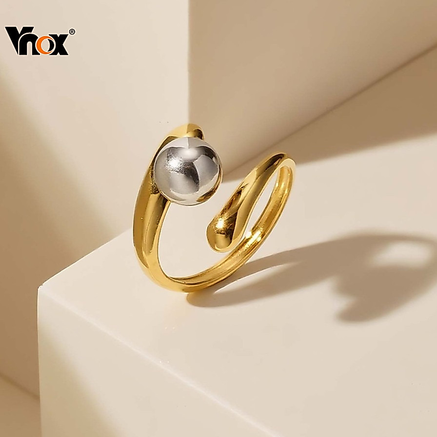 Anel Aberto Irregular Vnox Para Mulheres , Aço Inoxidável Dourado , Sem Desbotamento E À Prova D'água , Robusto , Joia ,