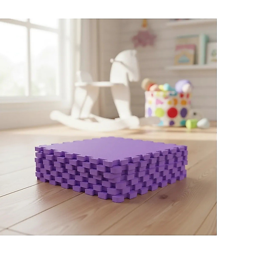 Kit 6 Tatames Tapetes EVA 50x50x1cm 10mm Lilás Ginástica Ioga Infantil Linha Premium