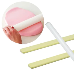Kit c/6 Réguas Niveladoras e Rolinho Liso 24,5cm para Abrir e Alinhar Massas Biscuit Pasta Americana